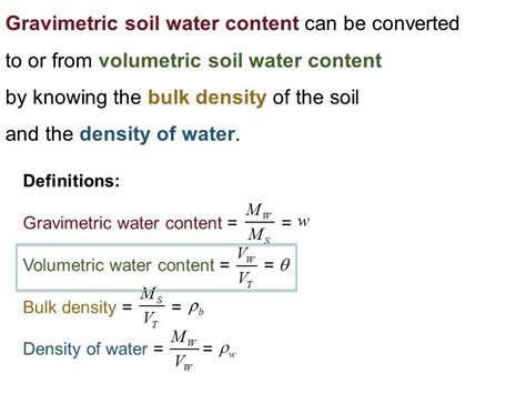 gravimetric method for moisture content|gravimetric water content to volumetric.